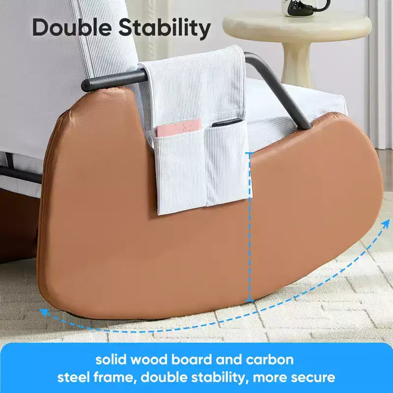 Mjkone Upholstered Corduroy Rocking Chair with Wooden Legs Wrapped in Leather&Adjustable Footrest