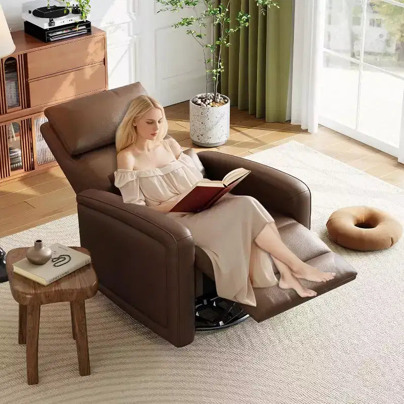 Garvee Manual Recliner Chair with 360 Swivel & Rocking, Soft Faux Leather Upholstery, Ergonomic Support