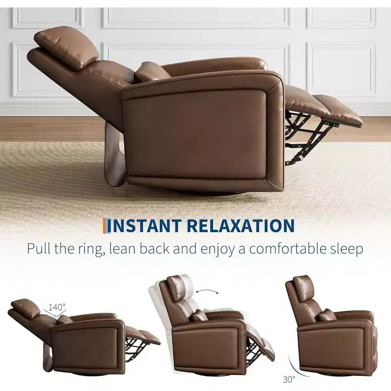 Garvee Manual Recliner Chair with 360 Swivel & Rocking, Soft Faux Leather Upholstery, Ergonomic Support