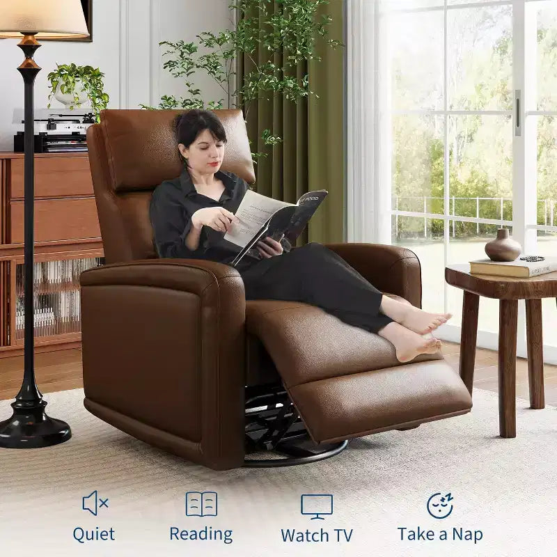 Garvee Manual Recliner Chair with 360 Swivel & Rocking, Soft Faux Leather Upholstery, Ergonomic Support