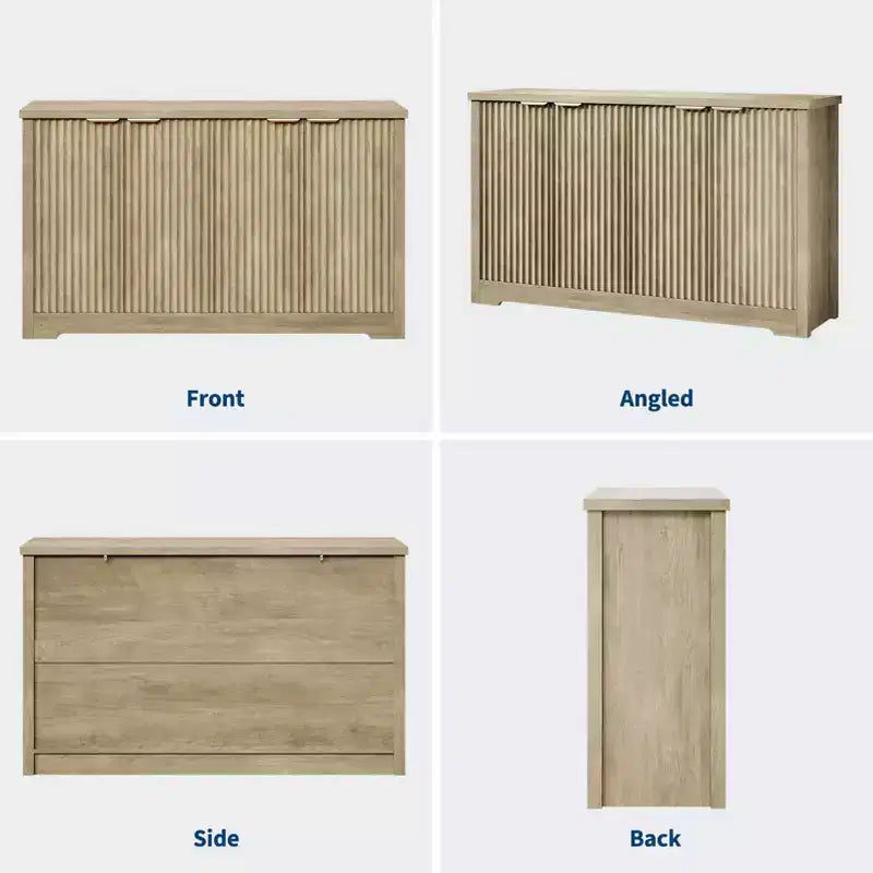 4 Doors Accent Sideboard Buffet, Fluted Modern Credenza with Doors & Shelves, Wood Storage Console, for Living Room, Entryway, Hallway