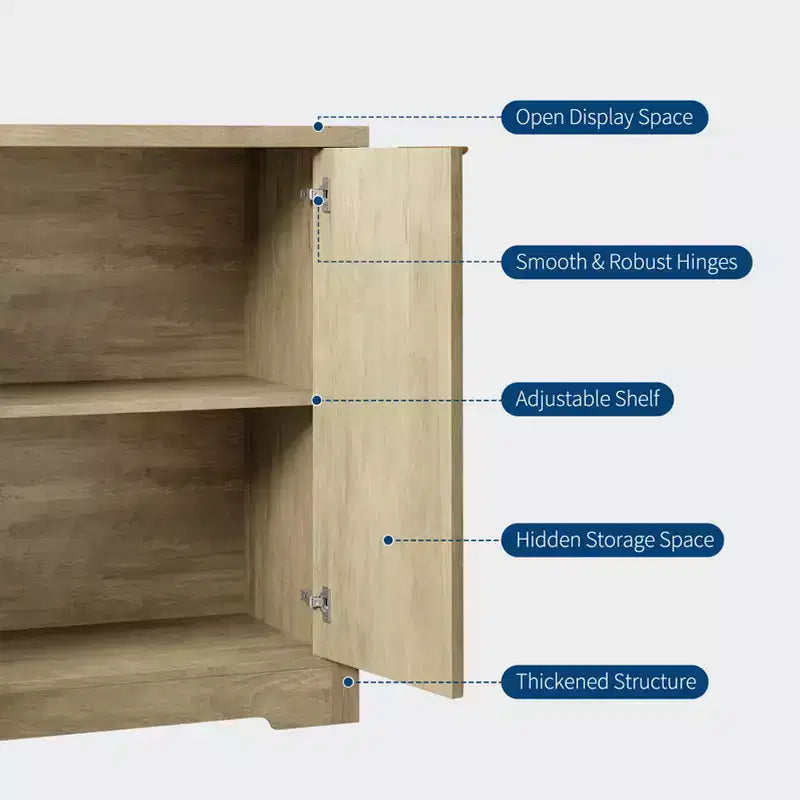 4 Doors Accent Sideboard Buffet, Fluted Modern Credenza with Doors & Shelves, Wood Storage Console, for Living Room, Entryway, Hallway