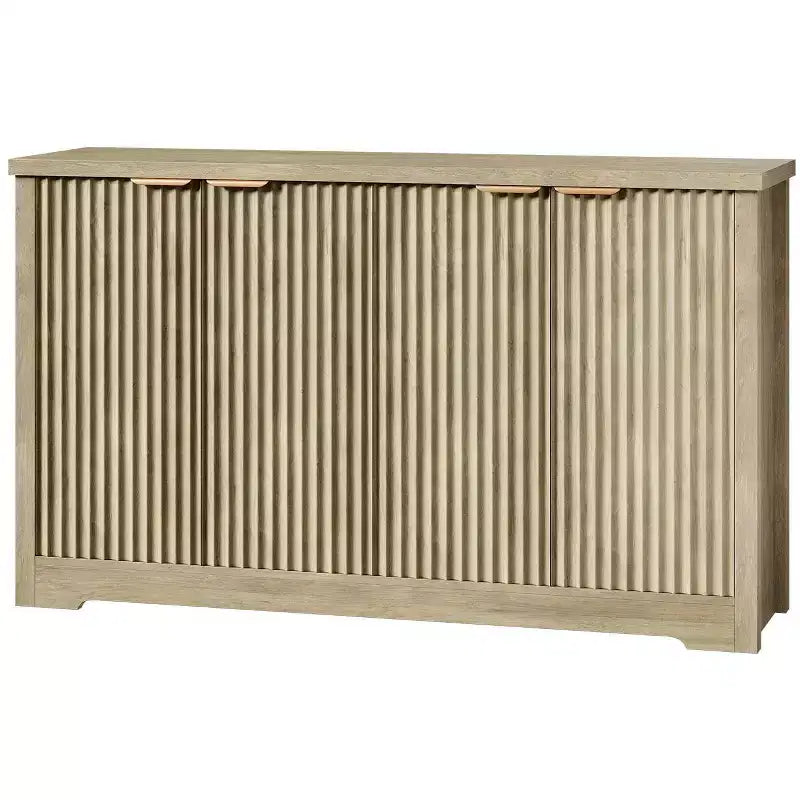 4 Doors Accent Sideboard Buffet, Fluted Modern Credenza with Doors & Shelves, Wood Storage Console, for Living Room, Entryway, Hallway