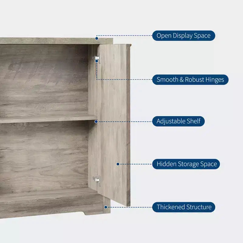 4 Doors Accent Sideboard Buffet, Fluted Modern Credenza with Doors & Shelves, Wood Storage Console, for Living Room, Entryway, Hallway