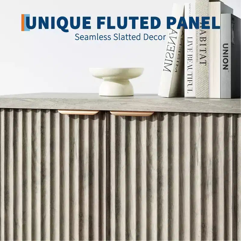 4 Doors Accent Sideboard Buffet, Fluted Modern Credenza with Doors & Shelves, Wood Storage Console, for Living Room, Entryway, Hallway