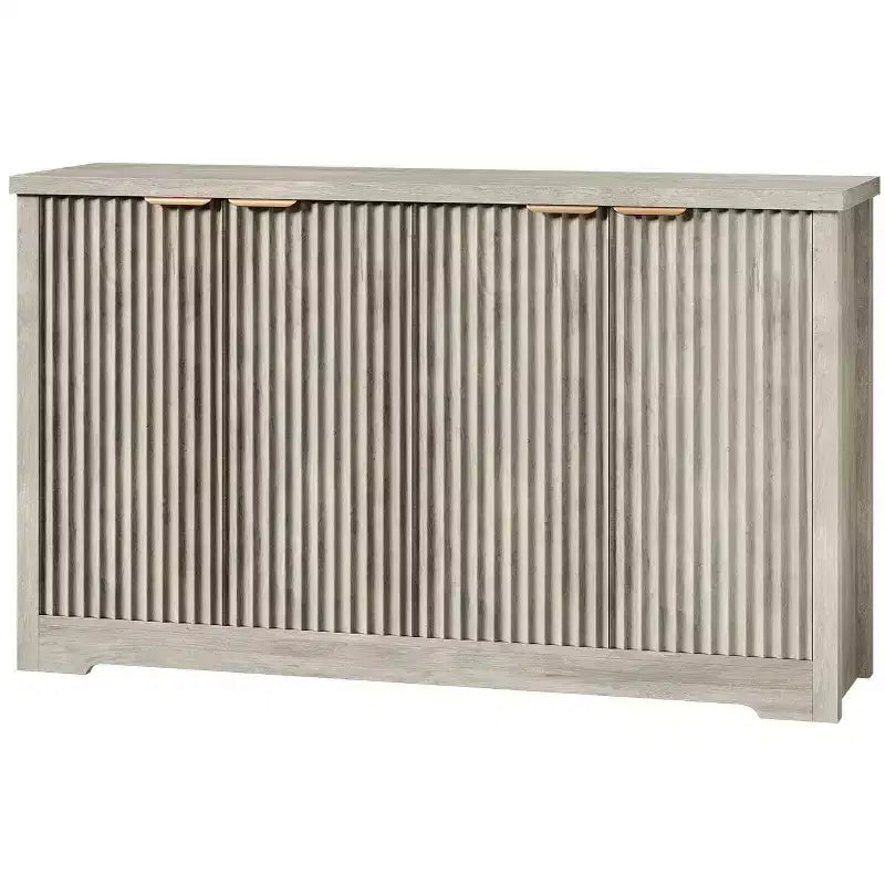4 Doors Accent Sideboard Buffet, Fluted Modern Credenza with Doors & Shelves, Wood Storage Console, for Living Room, Entryway, Hallway