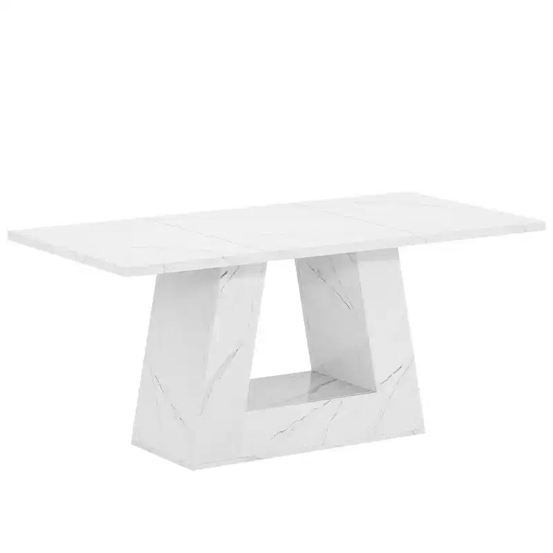 MAYEERTY 63 Inch Faux Marble Dining Table, 4-6 Seater Modern Table with Trapezoidal Legs for Dining Room