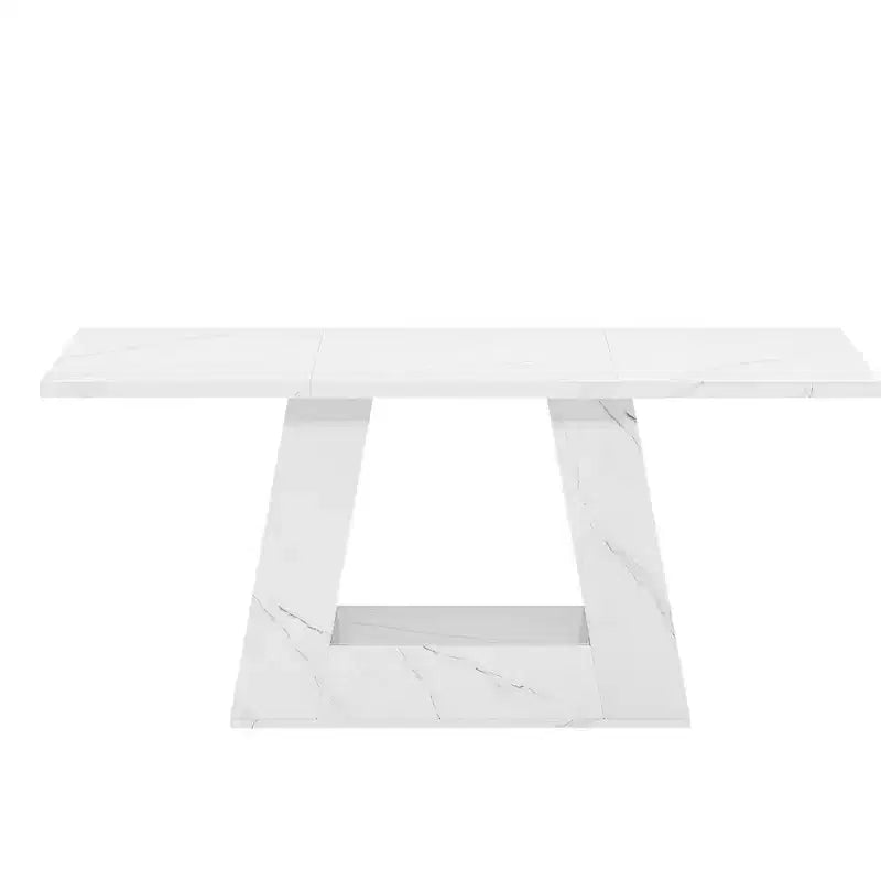 MAYEERTY 63 Inch Faux Marble Dining Table, 4-6 Seater Modern Table with Trapezoidal Legs for Dining Room