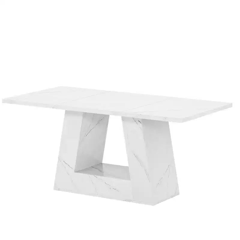 MAYEERTY 63 Inch Faux Marble Dining Table, 4-6 Seater Modern Table with Trapezoidal Legs for Dining Room