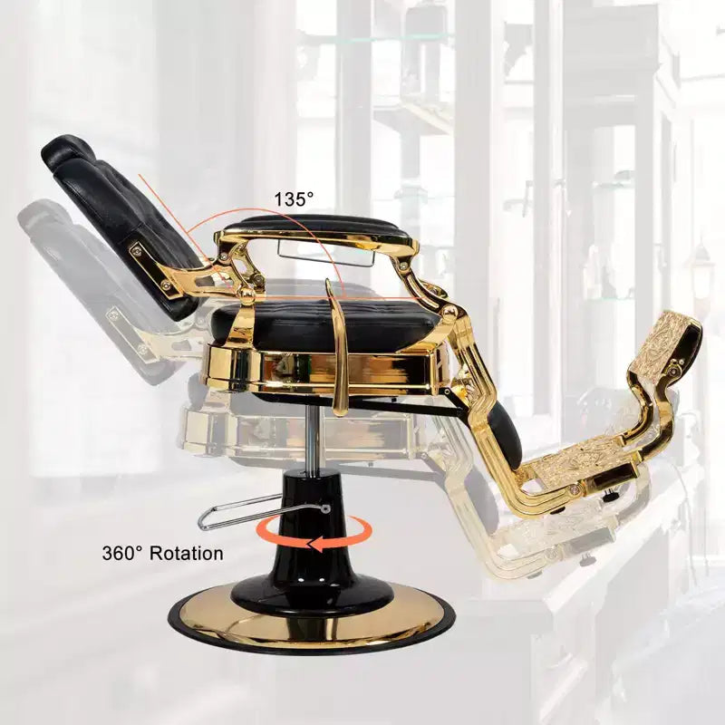 Karl Home Vintage Style Heavy Duty Hydraulic Recline Square Backrest Barber Chair Black and Gold Frame