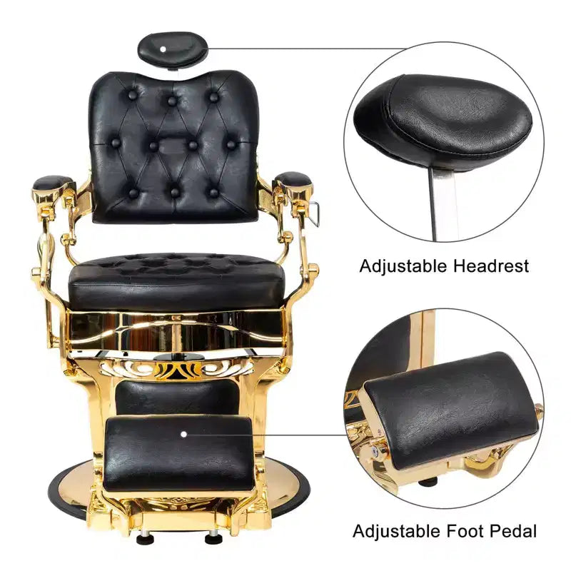 Karl Home Vintage Style Heavy Duty Hydraulic Recline Square Backrest Barber Chair Black and Gold Frame