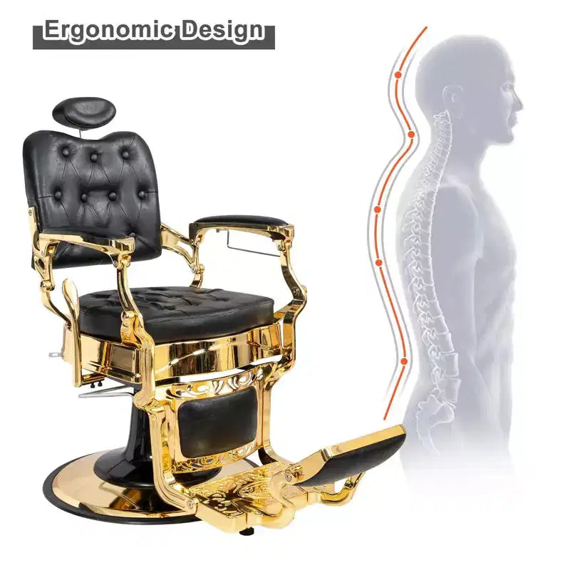 Karl Home Vintage Style Heavy Duty Hydraulic Recline Square Backrest Barber Chair Black and Gold Frame