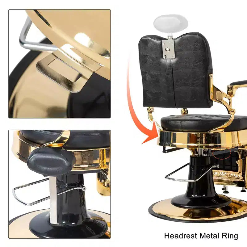 Karl Home Vintage Style Heavy Duty Hydraulic Recline Square Backrest Barber Chair Black and Gold Frame