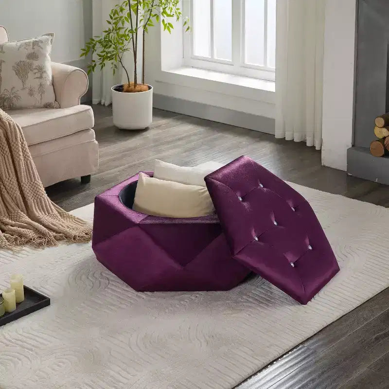 Christopher Knight Home Florence Modern Velvet Polygon Diamond Tufted Storage Ottoman
