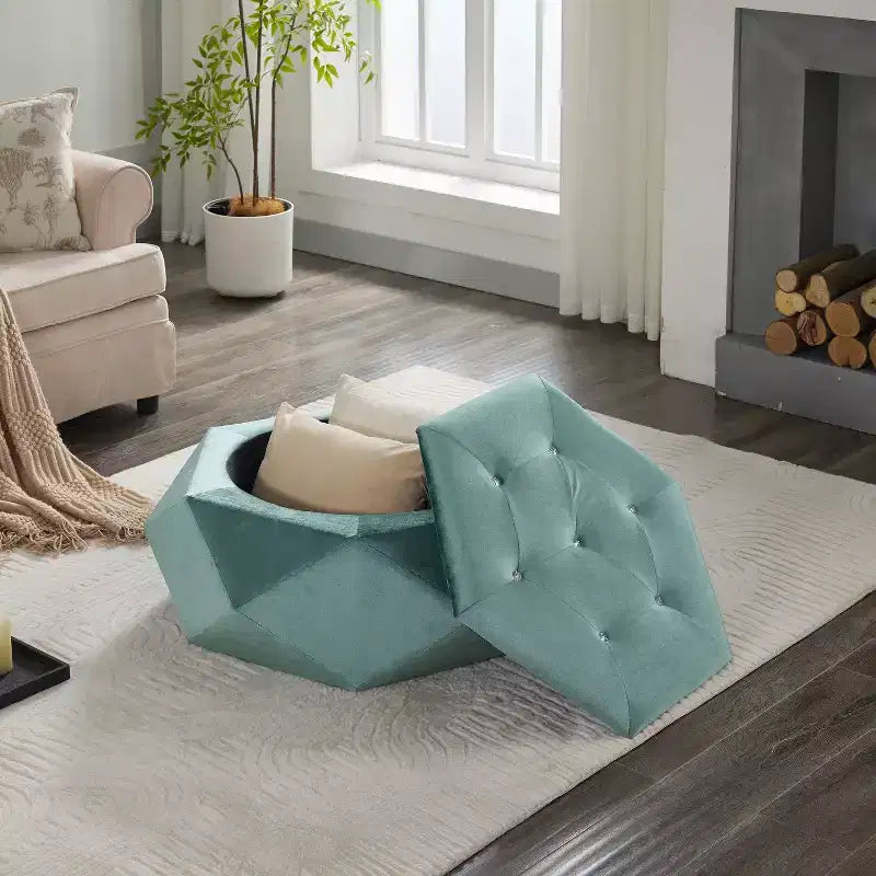 Christopher Knight Home Florence Modern Velvet Polygon Diamond Tufted Storage Ottoman