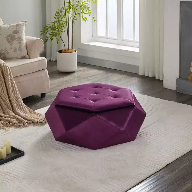 Christopher Knight Home Florence Modern Velvet Polygon Diamond Tufted Storage Ottoman