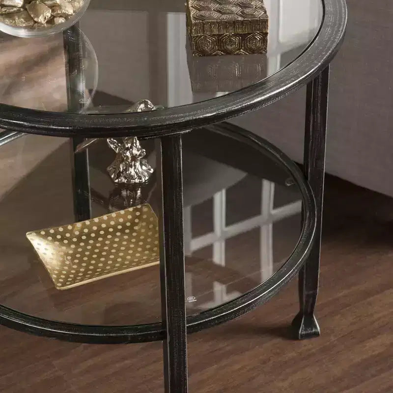 Jaymes Metal/Glass Round End Table - Black - SEI