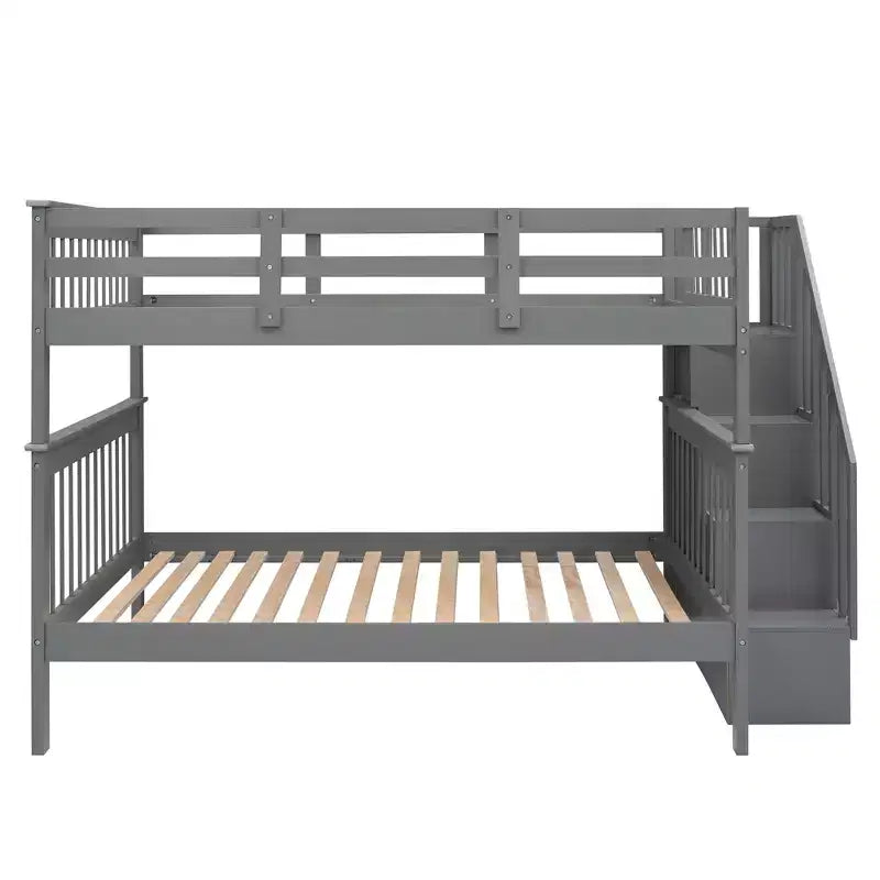 CLIHOME Stairway Full-Over-Full Bunk Bed with Storage and Guard Rail for Bedroom, Dorm