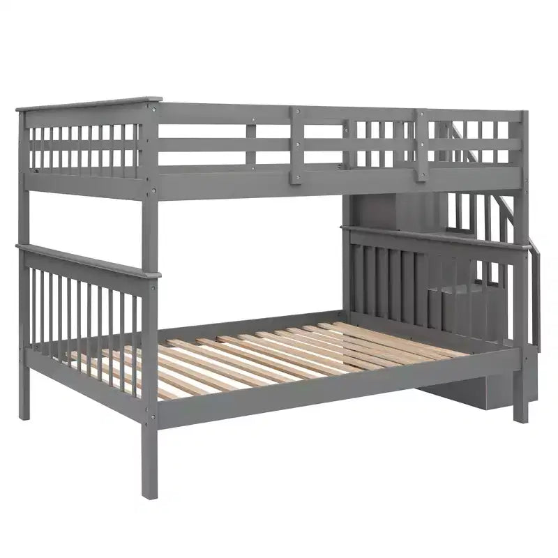 CLIHOME Stairway Full-Over-Full Bunk Bed with Storage and Guard Rail for Bedroom, Dorm