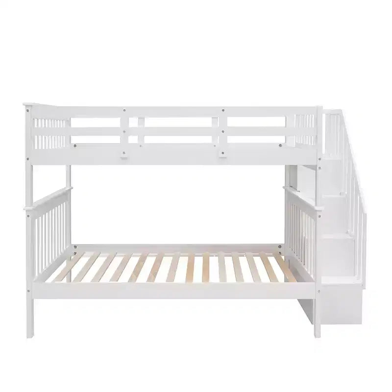 CLIHOME Stairway Full-Over-Full Bunk Bed with Storage and Guard Rail for Bedroom, Dorm