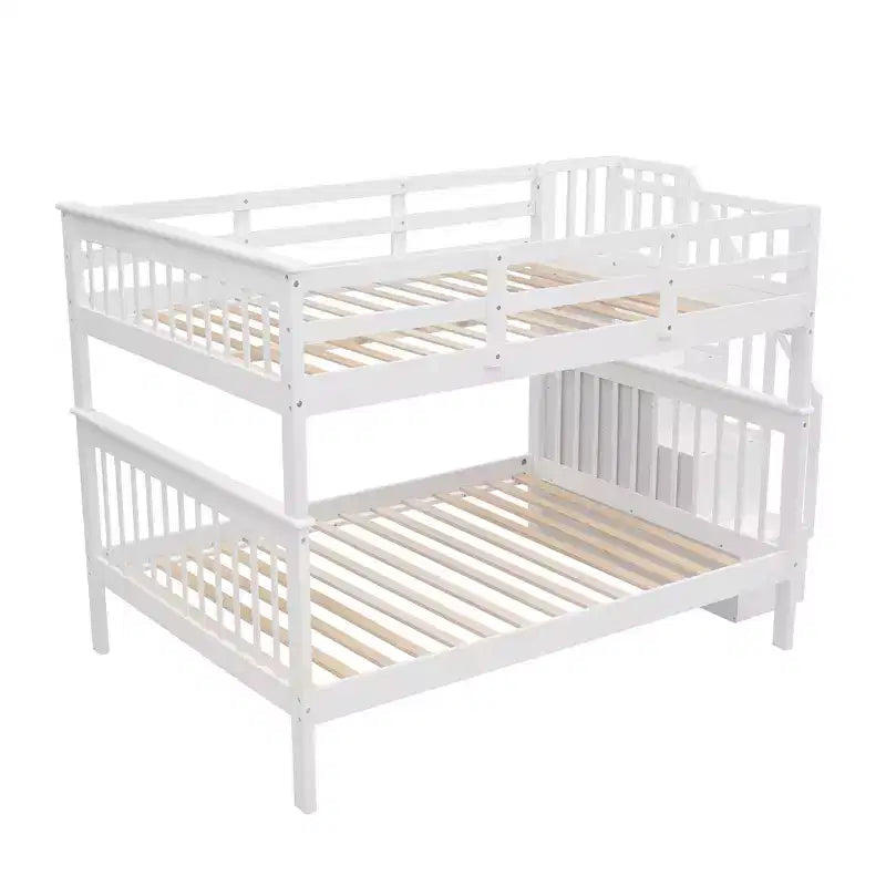 CLIHOME Stairway Full-Over-Full Bunk Bed with Storage and Guard Rail for Bedroom, Dorm