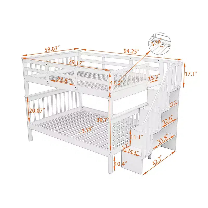 CLIHOME Stairway Full-Over-Full Bunk Bed with Storage and Guard Rail for Bedroom, Dorm