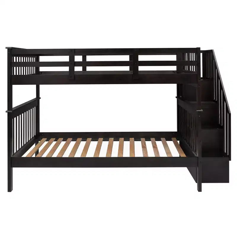 CLIHOME Stairway Full-Over-Full Bunk Bed with Storage and Guard Rail for Bedroom, Dorm