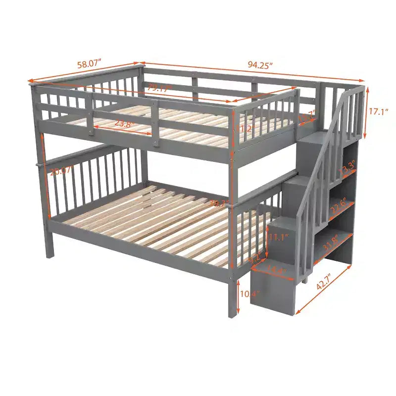 CLIHOME Stairway Full-Over-Full Bunk Bed with Storage and Guard Rail for Bedroom, Dorm