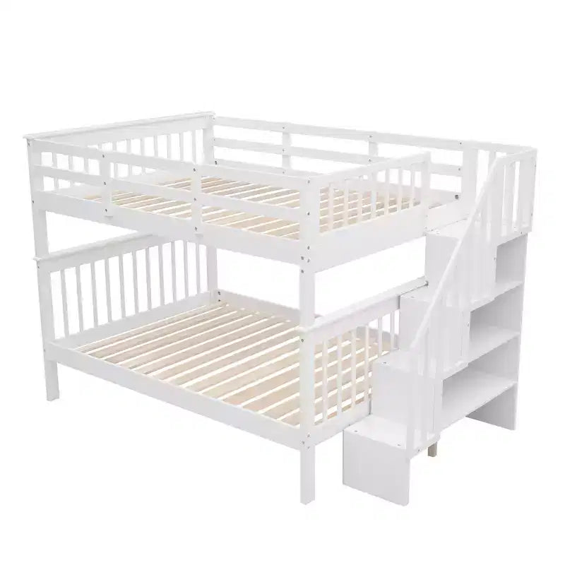 CLIHOME Stairway Full-Over-Full Bunk Bed with Storage and Guard Rail for Bedroom, Dorm