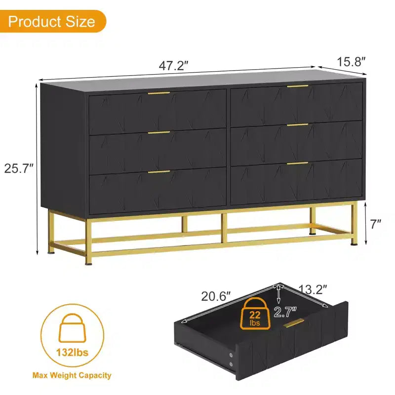 6-Drawer Fabric Dresser for Bedroom, Small Storage Chest with Wood Top, Modern Nightstand End Table for Closet, Living Room, Clothes Organizer