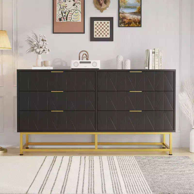 6-Drawer Fabric Dresser for Bedroom, Small Storage Chest with Wood Top, Modern Nightstand End Table for Closet, Living Room, Clothes Organizer