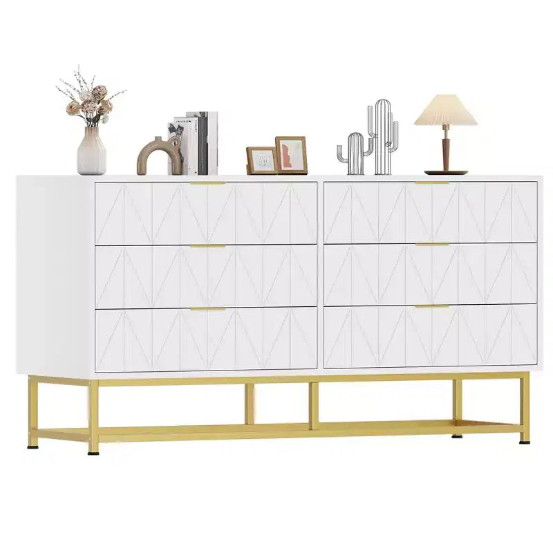 6-Drawer Fabric Dresser for Bedroom, Small Storage Chest with Wood Top, Modern Nightstand End Table for Closet, Living Room, Clothes Organizer