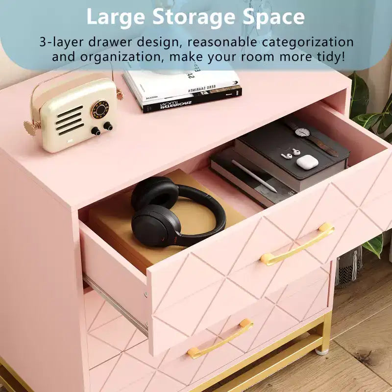 Chest of Drawers with 3 Drawer, Wooden Dresser for Bedroom, Nightstand for Storage and Organization