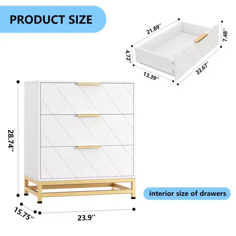 Chest of Drawers with 3 Drawer, Wooden Dresser for Bedroom, Nightstand for Storage and Organization