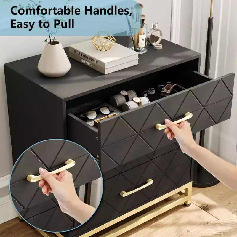 Chest of Drawers with 3 Drawer, Wooden Dresser for Bedroom, Nightstand for Storage and Organization