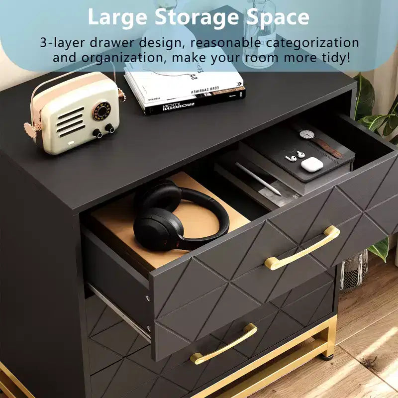 Chest of Drawers with 3 Drawer, Wooden Dresser for Bedroom, Nightstand for Storage and Organization