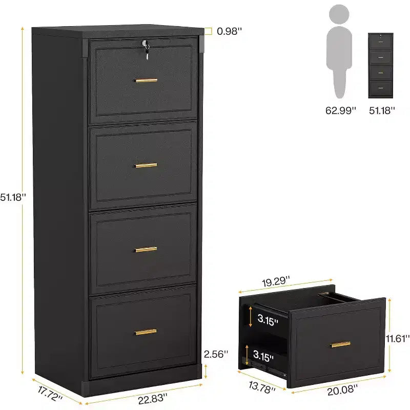 Tribesigns 4-Drawer File Cabinet with Lock, Vertical Filing Cabinet with Key for Home Office