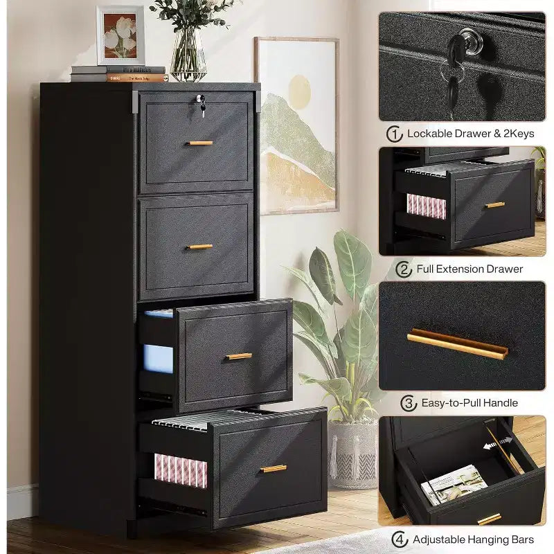 Tribesigns 4-Drawer File Cabinet with Lock, Vertical Filing Cabinet with Key for Home Office