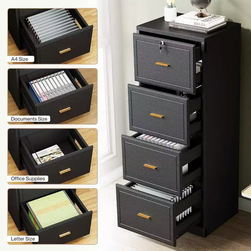 Tribesigns 4-Drawer File Cabinet with Lock, Vertical Filing Cabinet with Key for Home Office