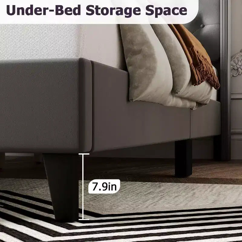 Upholstered Platform Bed Frame with Wingback Headboard, Soft Velvet and Button Tufted Design, Wood Slat Support, Easy Assembly