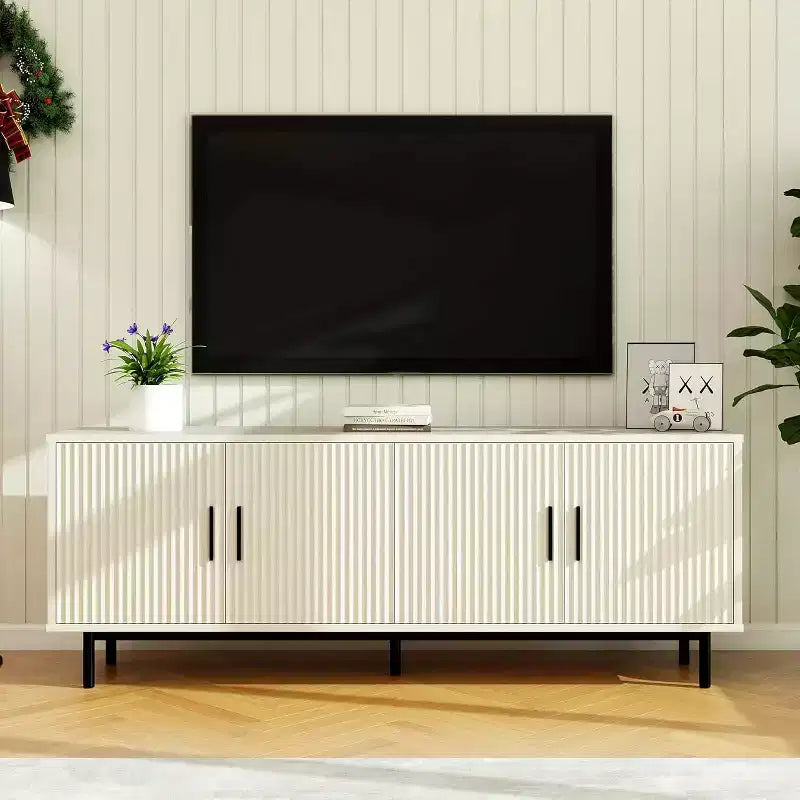 Dyonery 70 Fluted-Door TV Stand Entertainment Center with Storage