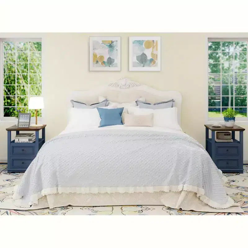 Dyonery Nightstand 18 White End Table with Charging Station Rustic Wood Tall Bedside Table