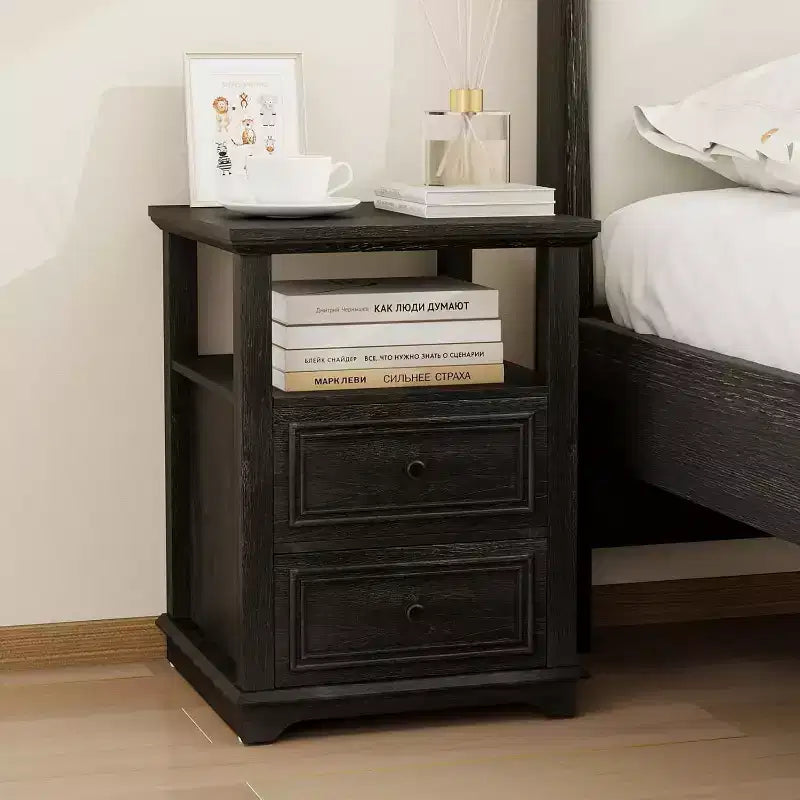 Dyonery Nightstand 18 White End Table with Charging Station Rustic Wood Tall Bedside Table