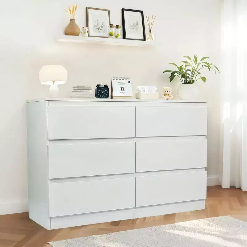 Okak 6 Deep Drawer Dresser for Bedroom,Modern Closet Dressers Wood Spacious Dresser Storage Cabinet Large Nightstand for Living Room Entryway