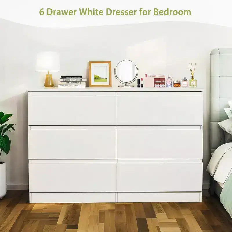 Okak 6 Deep Drawer Dresser for Bedroom,Modern Closet Dressers Wood Spacious Dresser Storage Cabinet Large Nightstand for Living Room Entryway