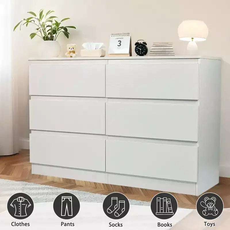 Okak 6 Deep Drawer Dresser for Bedroom,Modern Closet Dressers Wood Spacious Dresser Storage Cabinet Large Nightstand for Living Room Entryway