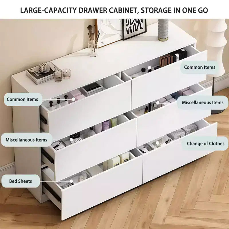 Okak 6 Deep Drawer Dresser for Bedroom,Modern Closet Dressers Wood Spacious Dresser Storage Cabinet Large Nightstand for Living Room Entryway