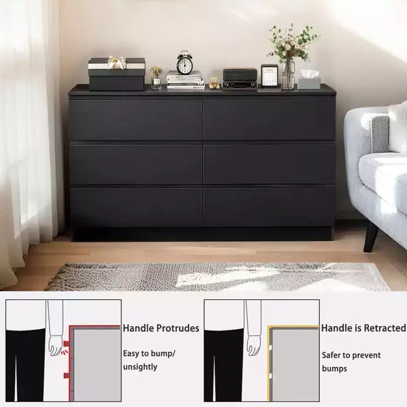 Okak 6 Deep Drawer Dresser for Bedroom,Modern Closet Dressers Wood Spacious Dresser Storage Cabinet Large Nightstand for Living Room Entryway