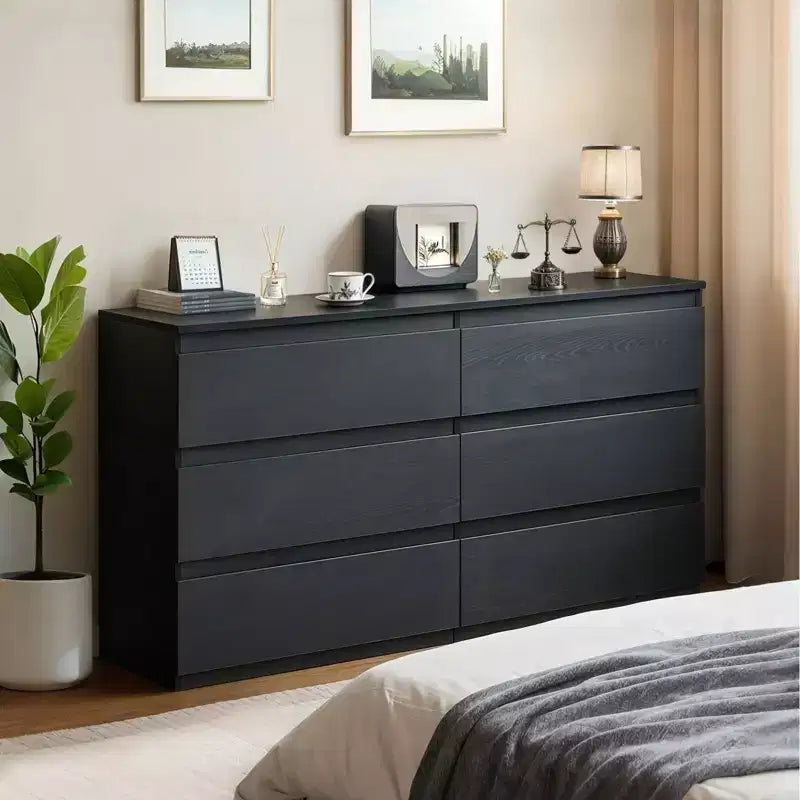 Okak 6 Deep Drawer Dresser for Bedroom,Modern Closet Dressers Wood Spacious Dresser Storage Cabinet Large Nightstand for Living Room Entryway