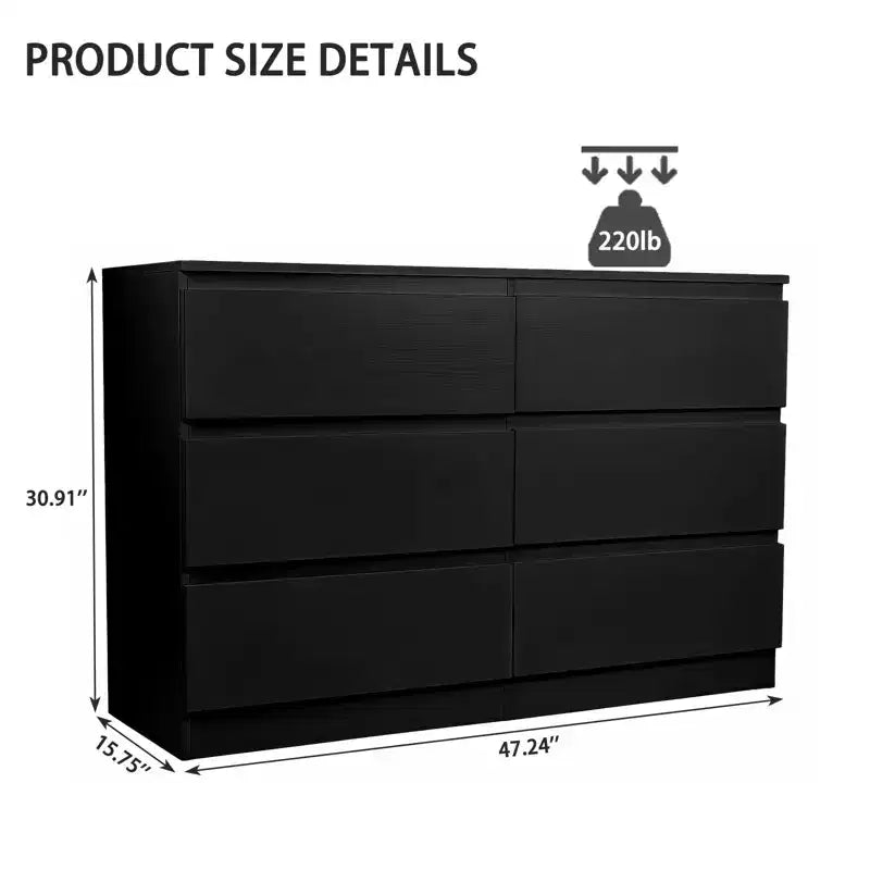 Okak 6 Deep Drawer Dresser for Bedroom,Modern Closet Dressers Wood Spacious Dresser Storage Cabinet Large Nightstand for Living Room Entryway